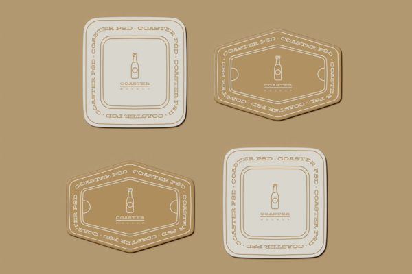 4个杯垫Logo设计样机模板素材 Four Coaster Mockup