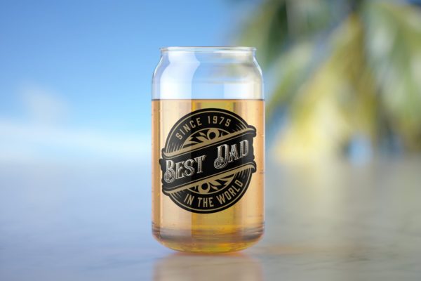 热带背景啤酒杯Logo设计样机模板素材 Glass With Beer  with Tropical Scene Mockup
