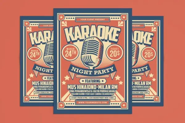 复古风卡拉OK派对传单海报 Karaoke Night Party Flyer