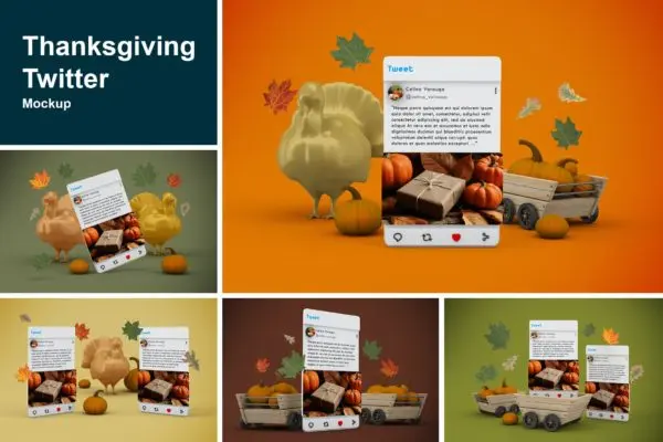 感恩节元素Twitter帖子屏幕样机模板 Thanksgiving Twitter