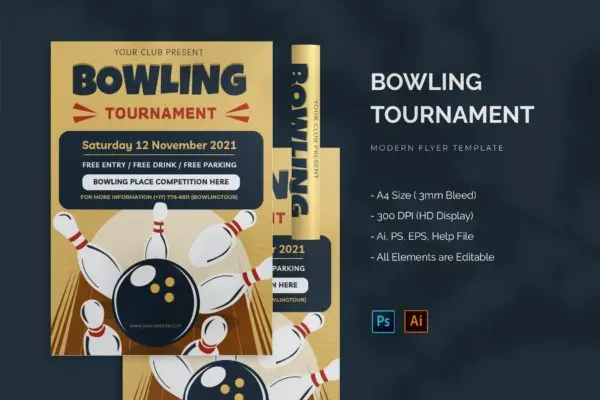 保龄球锦标赛传单海报模板 Bowling Tournament – Flyer