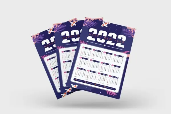 海洋元素年份日历海报传单设计模板 Fish Calendar 2022 Template Flyer – Poster