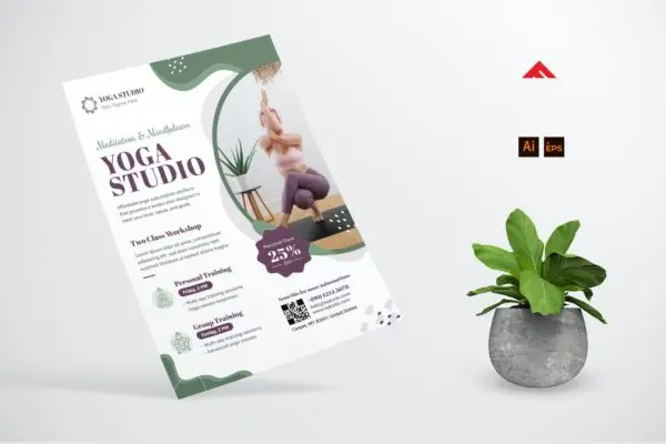 绿色优雅瑜伽项目宣传海报设计模板 Green Elegant Yoga Program Flyer Poster