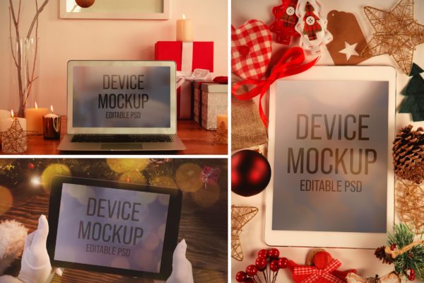 圣诞节电脑设备屏幕样机集合 Christmas Device Screen Mockup Set