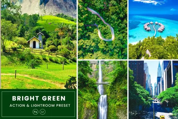 鲜绿色滤镜PS动作&LR预设素材 Bright Green  Action & Lightrom Presets