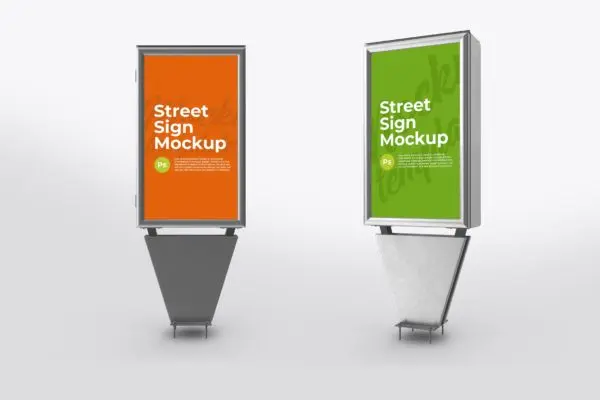 街道铁框广告牌设计样机模板 Street Sign Mockup