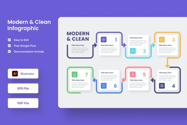 现代简约步骤流程信息图表设计模板 Modern & Clean Infographic – Muzitemp