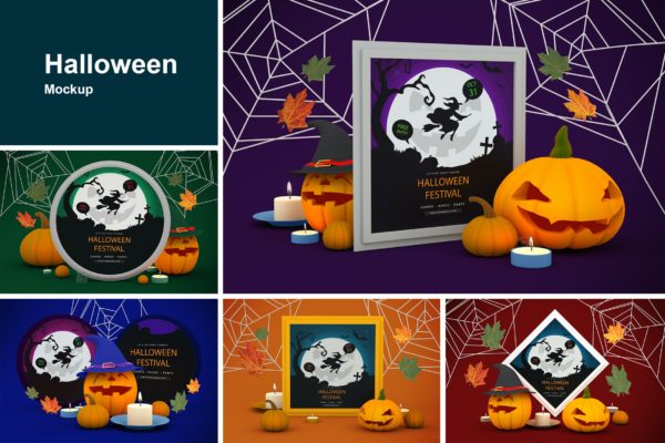 万圣节主题背景作品框架样机模板 Halloween
