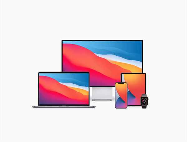 设计森林下午茶：前视图Apple设备响应式屏幕样机套装[1.91GB]