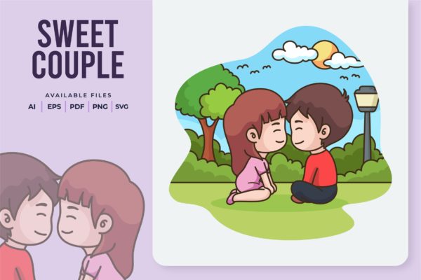 甜蜜情侣矢量插画v1 Sweet Couple Illustration