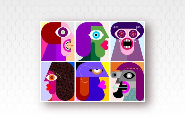 六人抽象人脸肖像矢量插画 Six People Portraits vector illustration