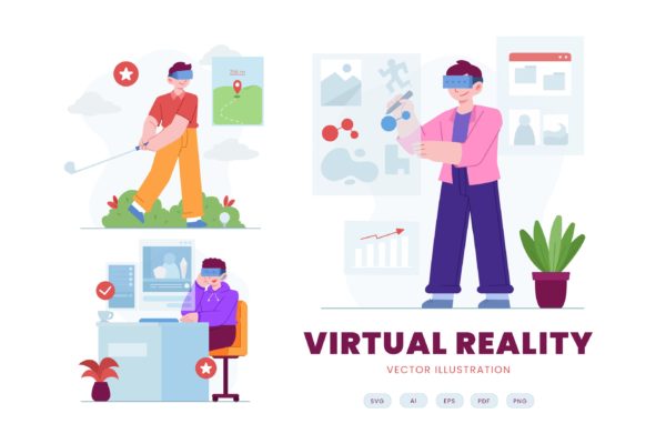 VR虚拟现实扁平概念插画 Virtual Reality Flat Concept Illustration