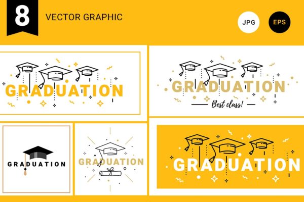 毕业礼帽矢量插画集 Graduation graphics