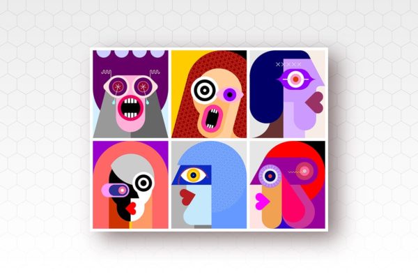 六个抽象艺术人物肖像矢量插画 Six Portraits / Six Faces vector illustration