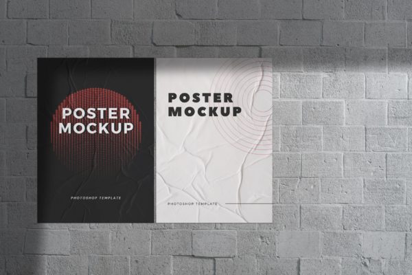 白色砖墙海报样机素材 Poster Mockup On A White Wall