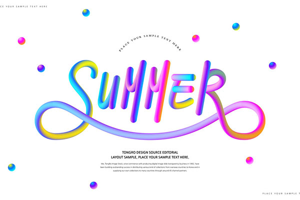 Summer立体渐变字夏季海报设计韩国素材[psd]