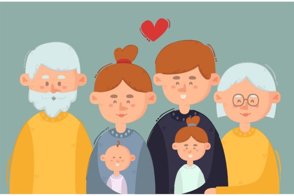 大家庭卡通插画背景 Big Family Cartoon Illustration Background