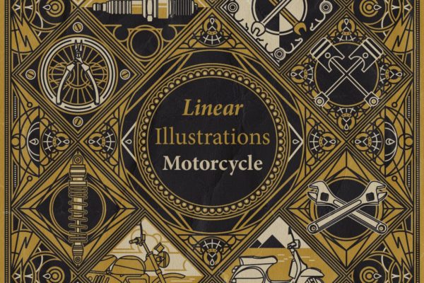 摩托车主题线性样式徽标插画素材 Linear Illustrations – Motorcycle