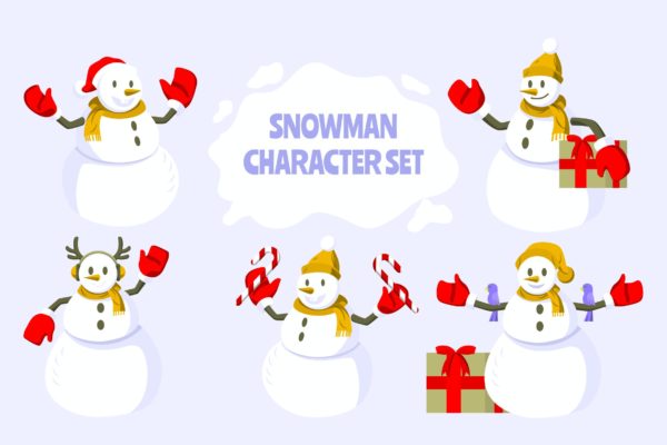 雪人角色矢量插画集 Snowman – Character Set Illustration