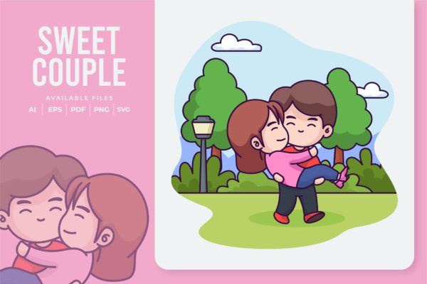 甜蜜情侣矢量插画v3 Sweet Couple Illustration