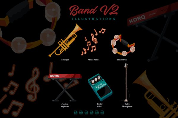 音乐乐器矢量插画素材v2 Band V2 – Illustrations