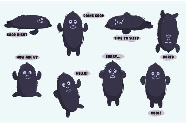 黑色怪物角色卡通插画 Black Monster Characters Cartoon Illustration
