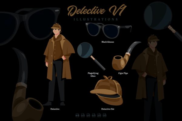 侦探人物角色矢量插画素材v1 Detective V1 – Illustrations