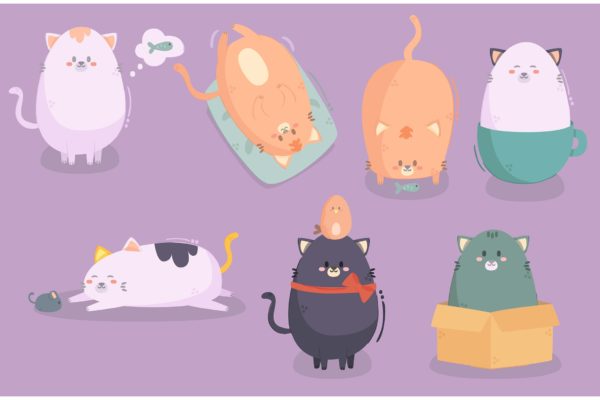 卡通猫角色动物插画 Cartoon Cat Characters Illustration