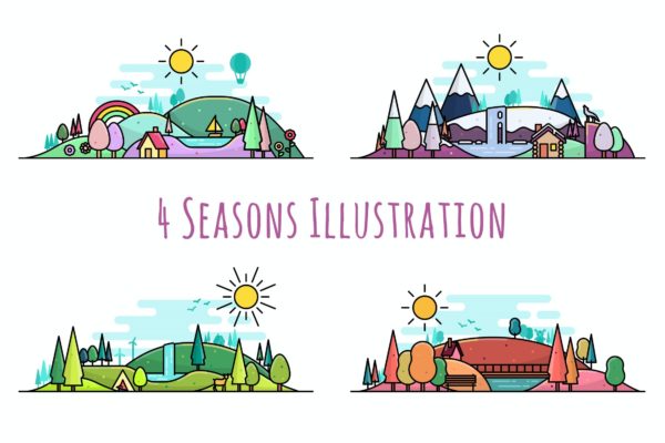 季节矢量插画素材 4 Seasons Illustration