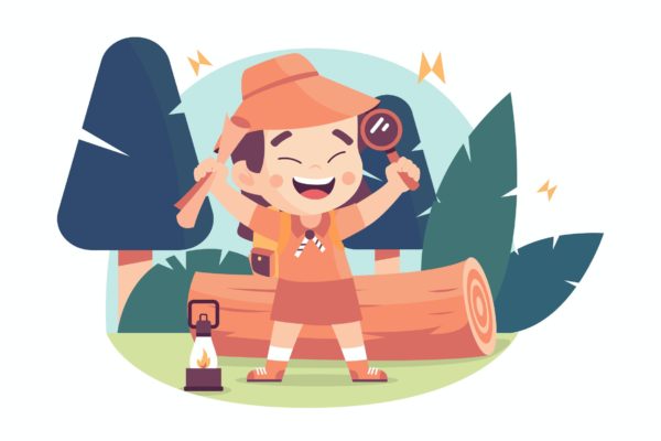 童子军旅行扁平风格卡通矢量插画 Scout Girl Adventure – Flat Illustration