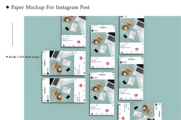 纸片效果Instagram帖子UI页面展示屏幕样机v4 Paper Mockup for Instagram Post V.4