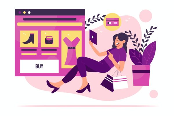 网上购物概念扁平风格矢量插画 Online Shopping Concept – Flat Illustration