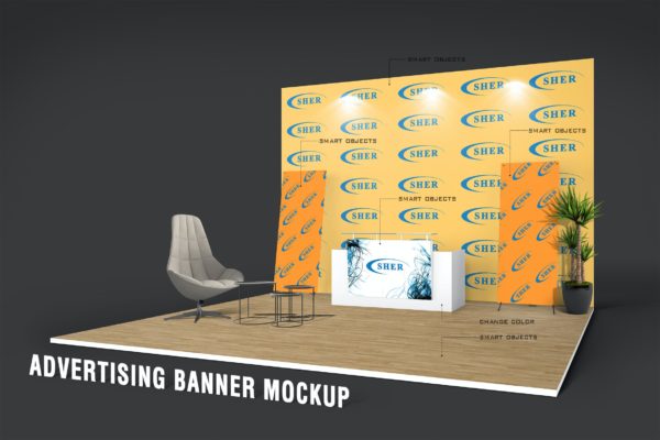 广告展览台展厅样机素材 ADVERTISING BANNER MOCKUP