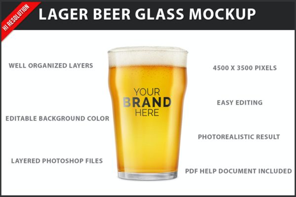 玻璃啤酒杯设计样机素材 Beer Glass Mockup