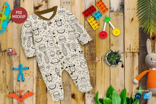 长袖婴儿服装设计样机素材 Long Sleeve Baby Clothes Mockup