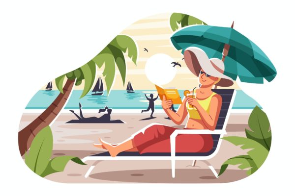 海滩放松度假矢量插画 Relax in Beach Illustration