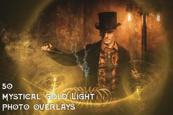 50款明亮光辉照片后期图层样式 50 Mystical Gold Light Photo Overlays