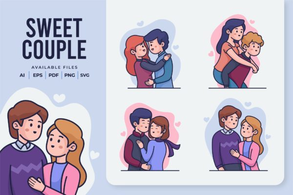 甜蜜情侣矢量插画v4 Sweet Couple Illustration