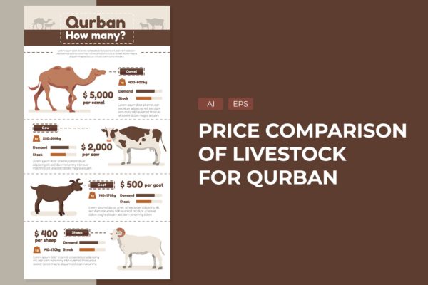 动物价格比较信息图表模板 Comparison of Qurban Prices – Infographic