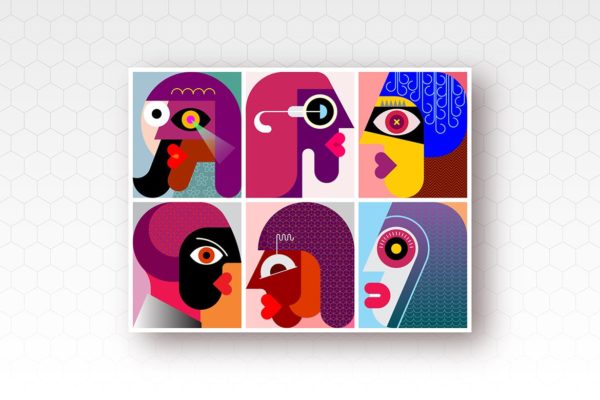 6个抽象女性肖像矢量插画 Set of Six People Portraits vector illustration