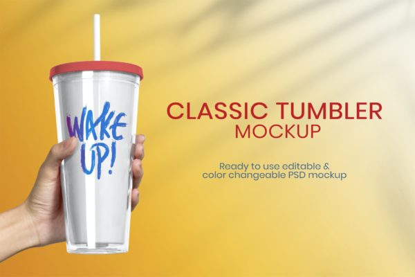 塑料玻璃杯产品设计样机 Plastic tumbler product mockup