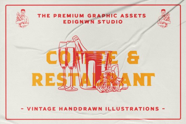 咖啡与餐厅元素复古矢量插画 Coffee & Restaurant – Illustrations