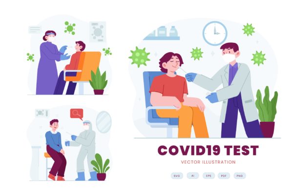 核酸检测主题扁平概念插画 Pandemic Covid 19 Test Flat Concept Illustration