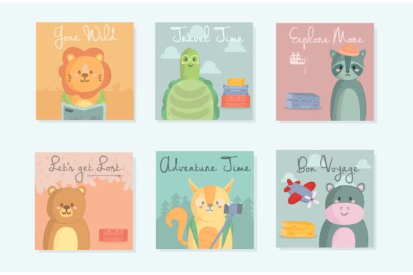 动物背景矢量插画集合 Animals Background Collection Illustration
