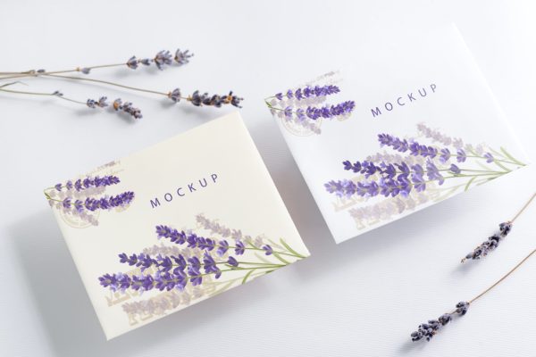 薰衣草化妆品品牌设计样机素材 Lavender cosmetics Mockup