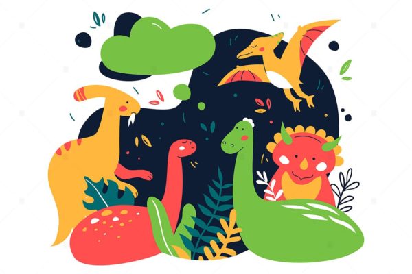 恐龙扁平设计风格插画 Dinosaurs – Flat Design Style Illustration