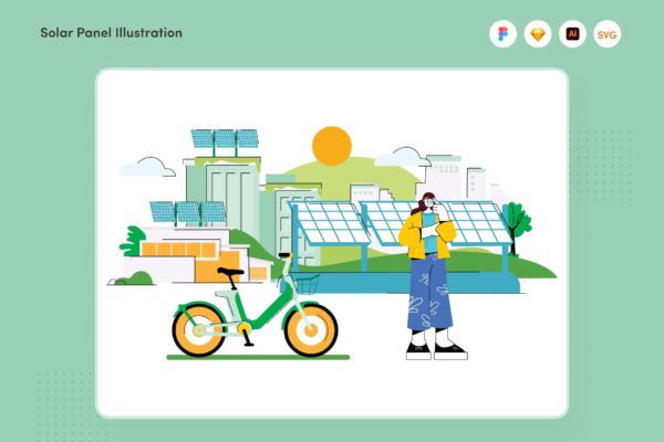太阳能电池板主题矢量插画素材 Solar Panel Illustration