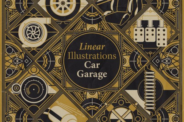 汽车零件主题线性样式徽标插画素材 Linear Illustrations – Car & Garage