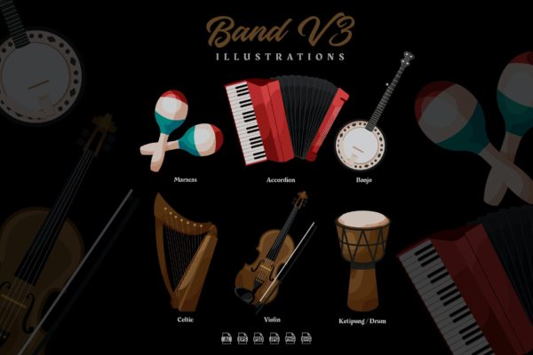 音乐乐器矢量插画素材v3 Band V3 – Illustrations