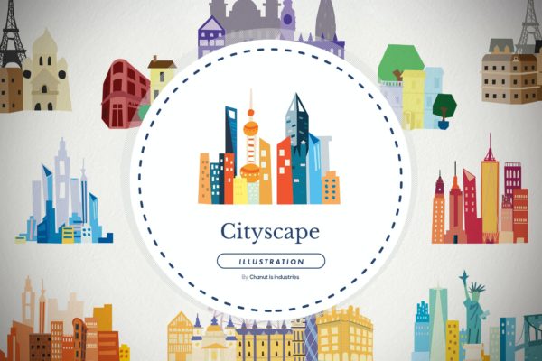30个城市建筑景观插画套装 30 Cityscape Illustration Pack